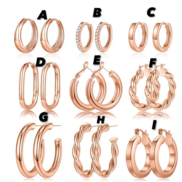 NEW 14K Real Rose Gold Plated 925 Sterling Silver Post Chunky Hoop Earrings - Picture 1 of 15